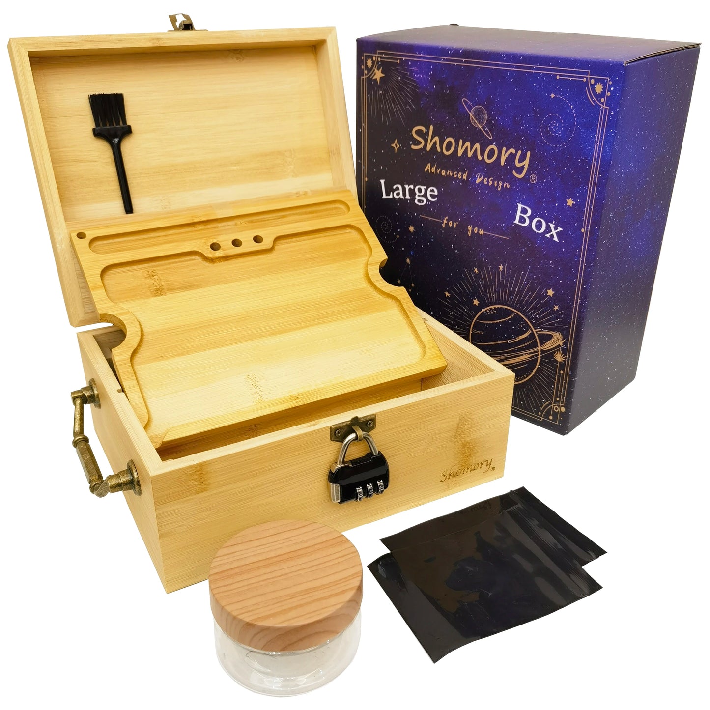 Large Bamboo Stash Box With Combination Lock And Free Gifts Inside